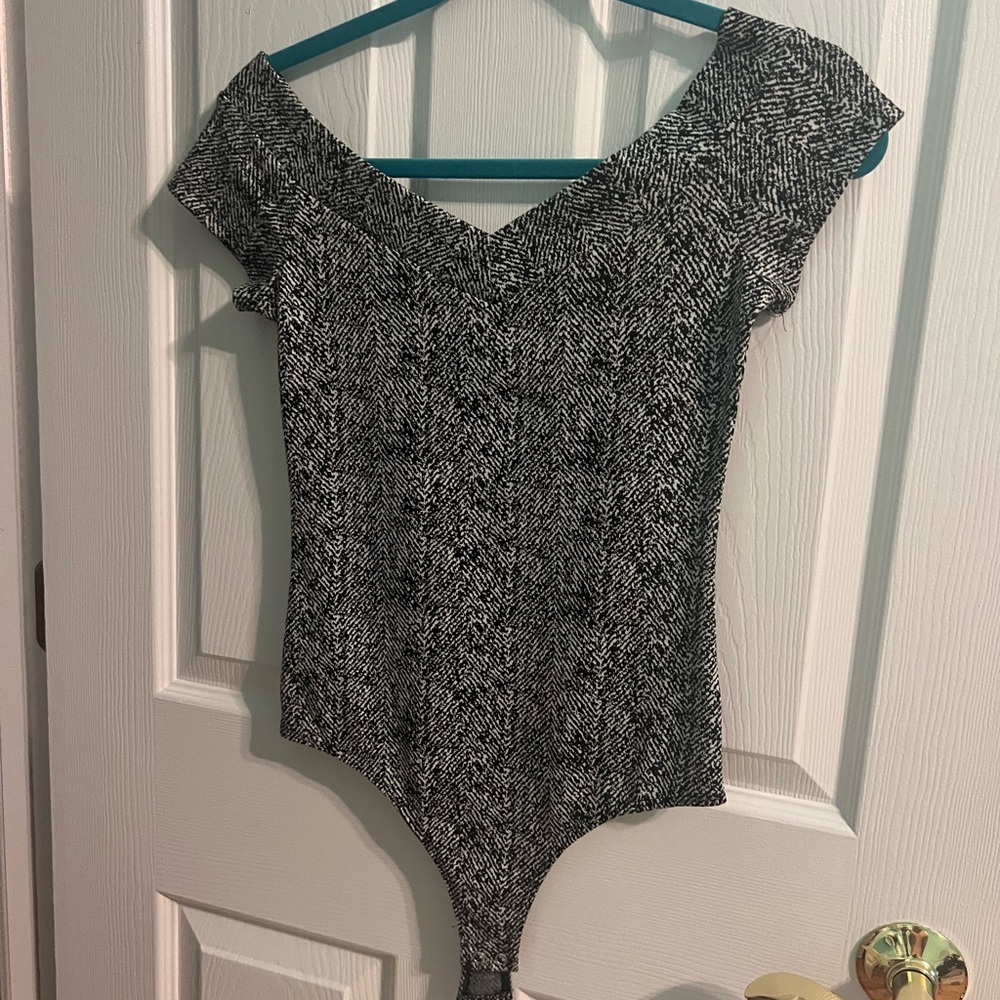 Express Black and White Bodysuit with Scoop Neckline